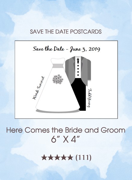 Here Comes the Bride and Groom Save the Date Postcards