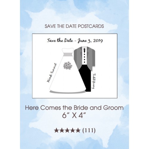 Here Comes the Bride and Groom Save the Date Postcards